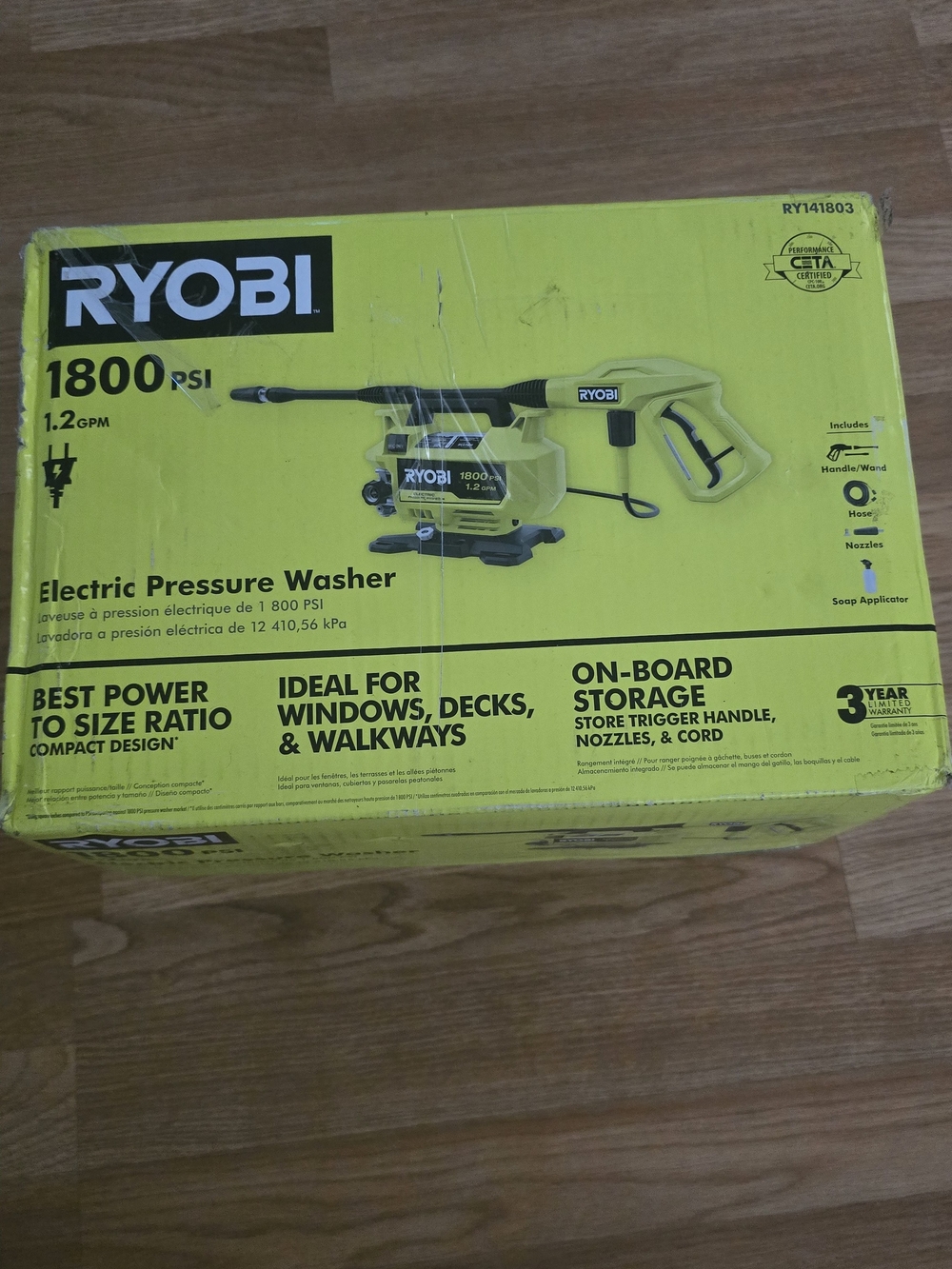RYOBI 1800 PSI Electric Pressure Washer - Yellow
